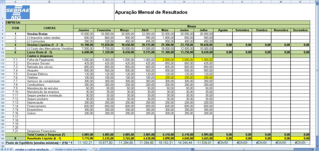 Planilha de Controle Sebrae ( Foto: Divulgação)