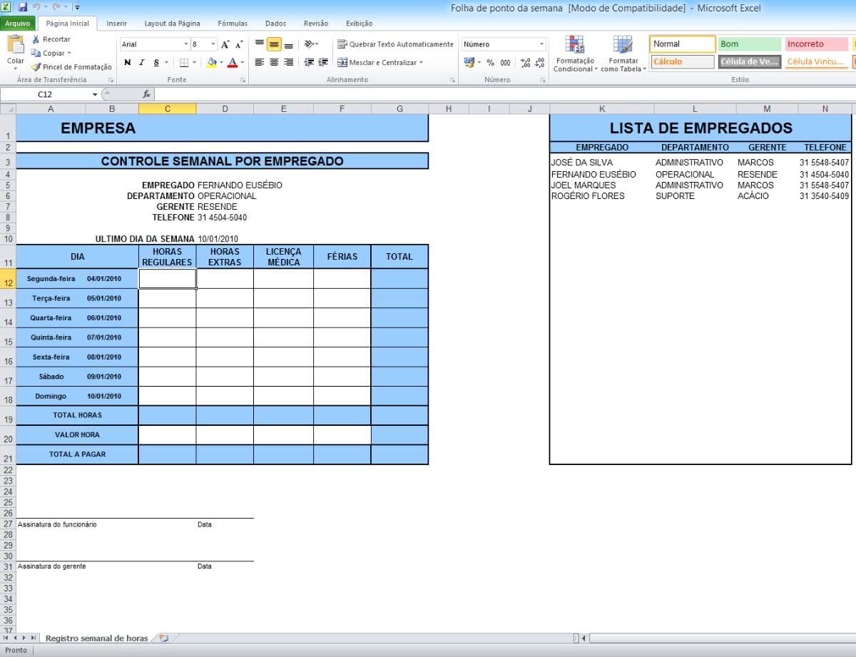 Planilha de Controle Semanal ( Foto: Divulgação)