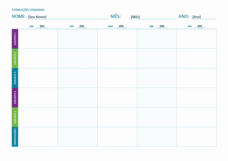 Planilha de Controle Semanal ( Foto: Divulgação)