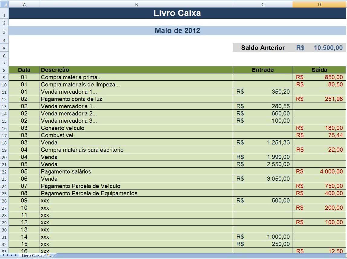 Planilha de Controle de Caixa 