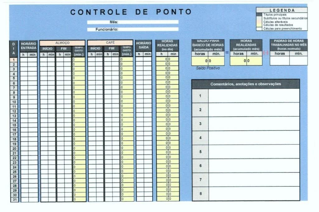 Planilha de Controle de Ponto 