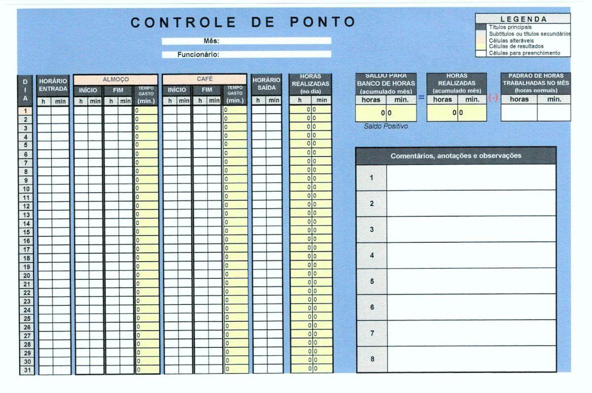 Planilha de Controle de Banco de Horas 2