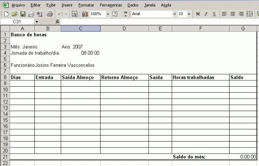 Planilha de Controle de Banco de Horas 4