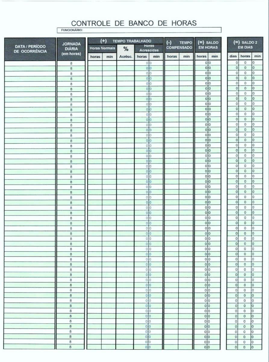 Planilha de Controle de Banco de Horas 6
