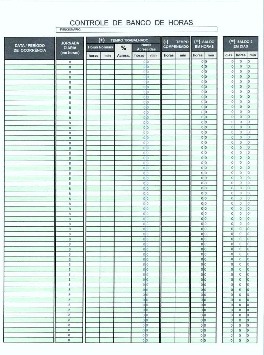 Planilha de Controle de Banco de Horas 6