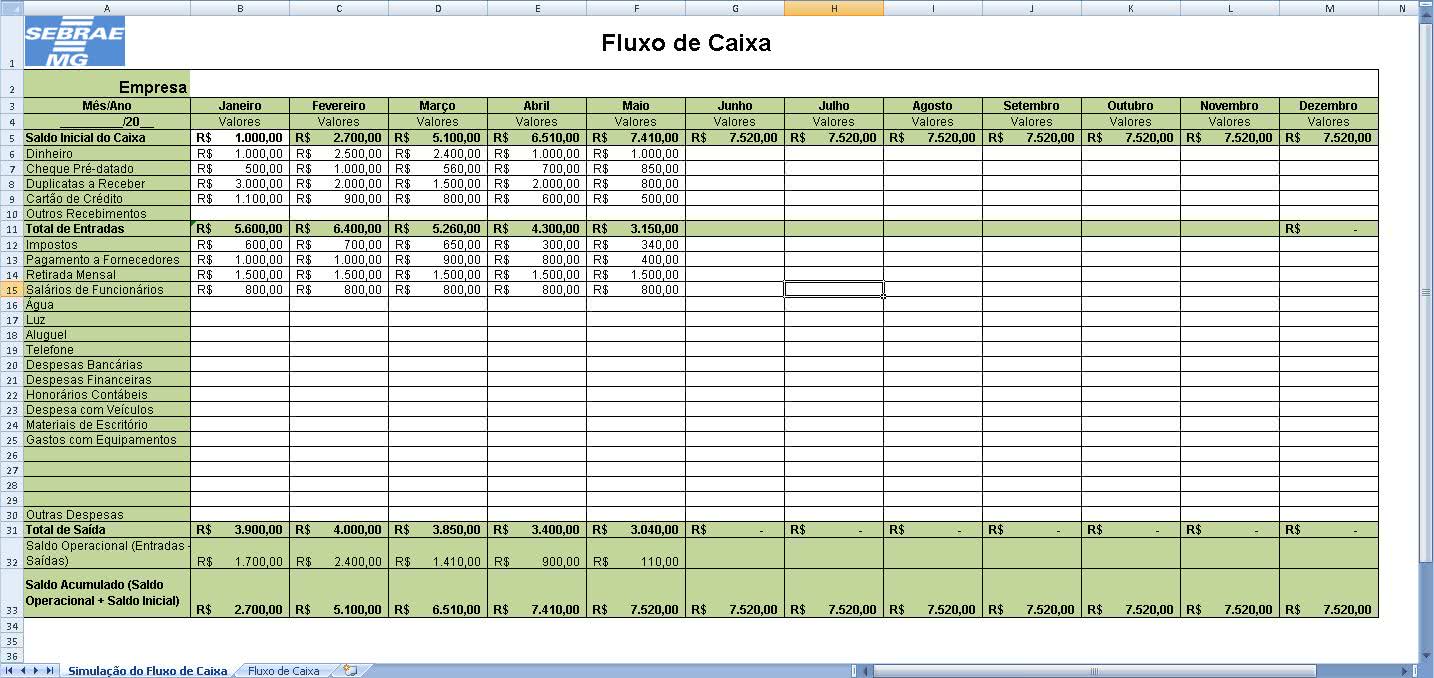 Planilha de Fluxo de Caixa 6