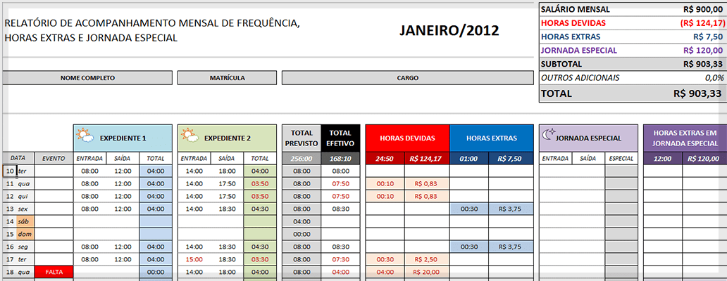 Planilha de Controle de Horas Extras 2