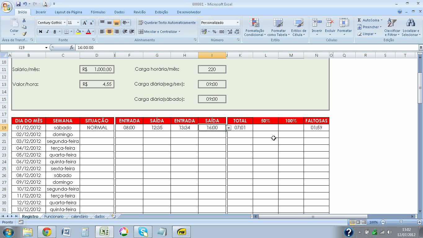 Planilha Controle De Jornada De Trabalho Motorista