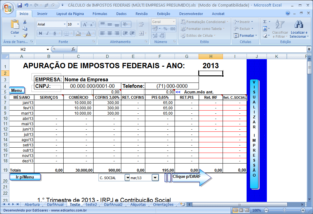 Planilha de Controle de Impostos 1