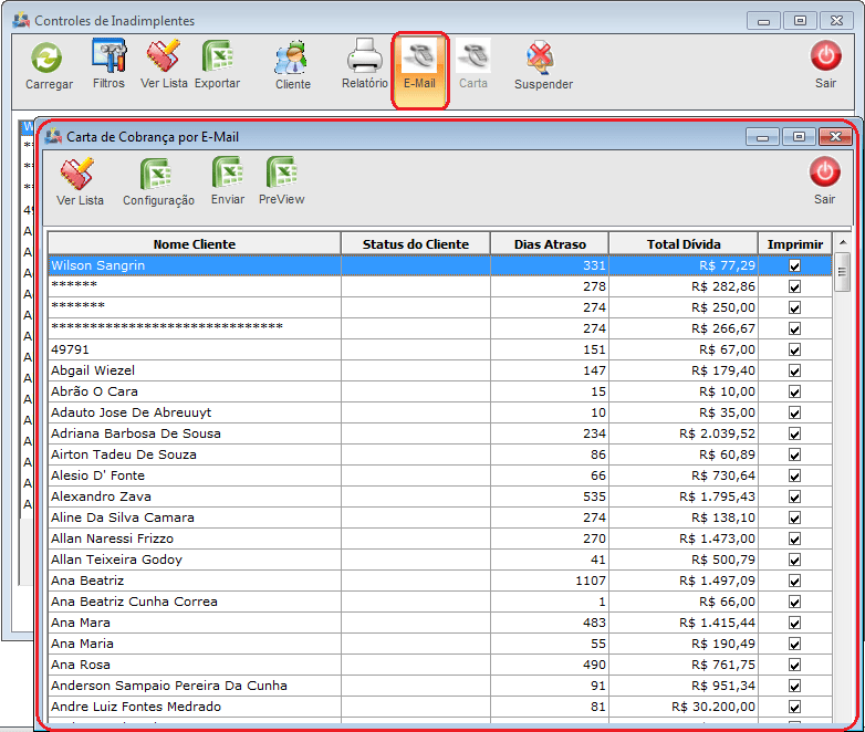 Planilha de Controle de Inadimplência