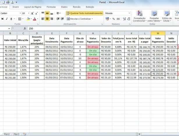 Planilha de Controle de Inadimplência