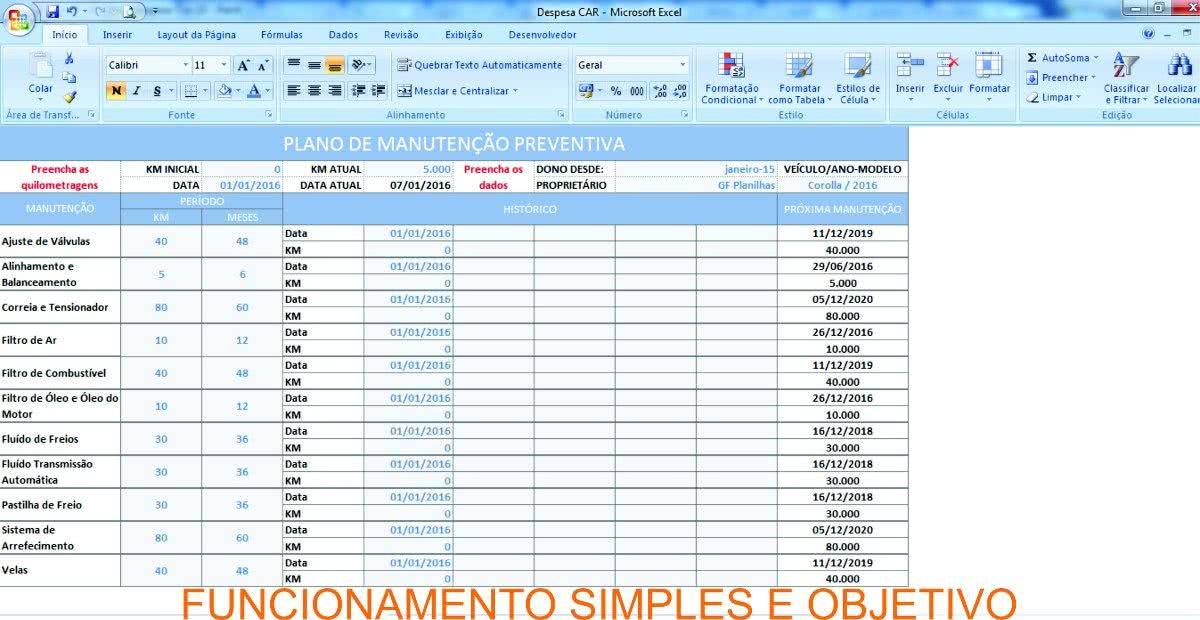 Planilha de Manutenção preventiva