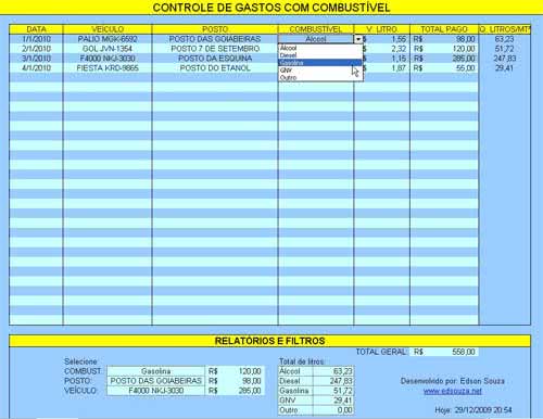 Planilha de Controle de Combustível