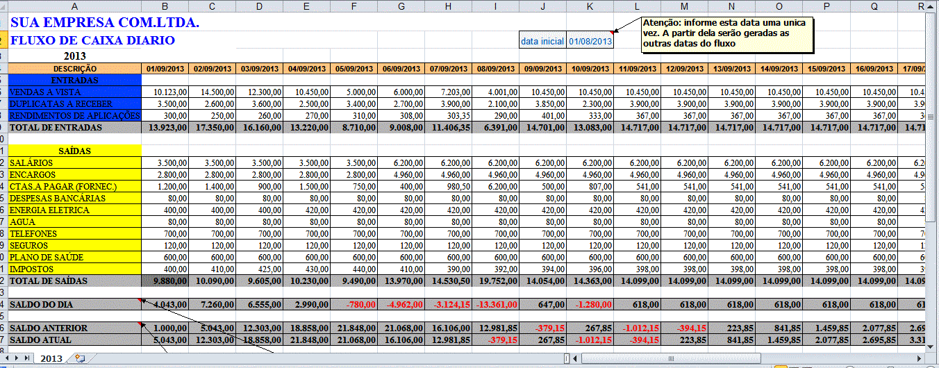 Planilha de Movimento de Caixa