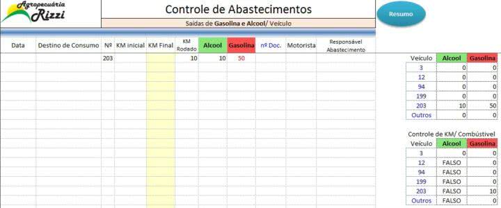 Planilha de KM Rodado para Imprimir