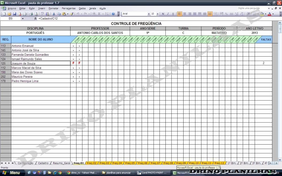 Planilha de Controle de Notas de Alunos 5